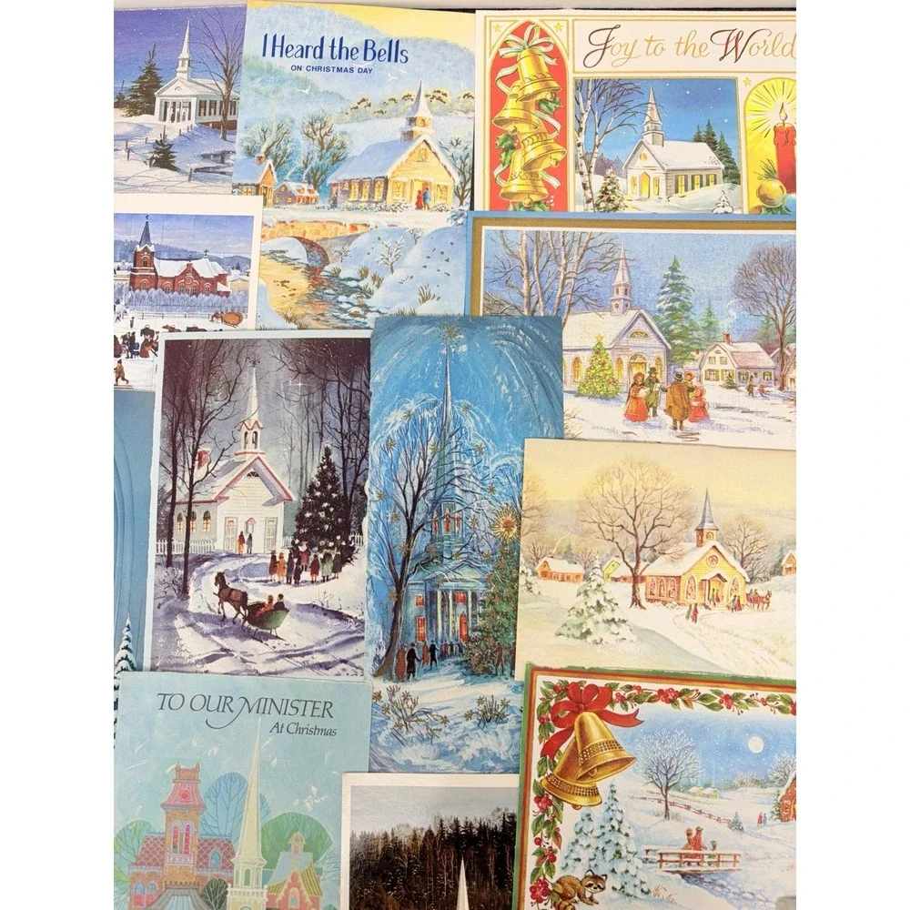 Vintage Christmas Cards Fronts ONLY Churches Cathedrals Scrapbooking Crafts 50+
